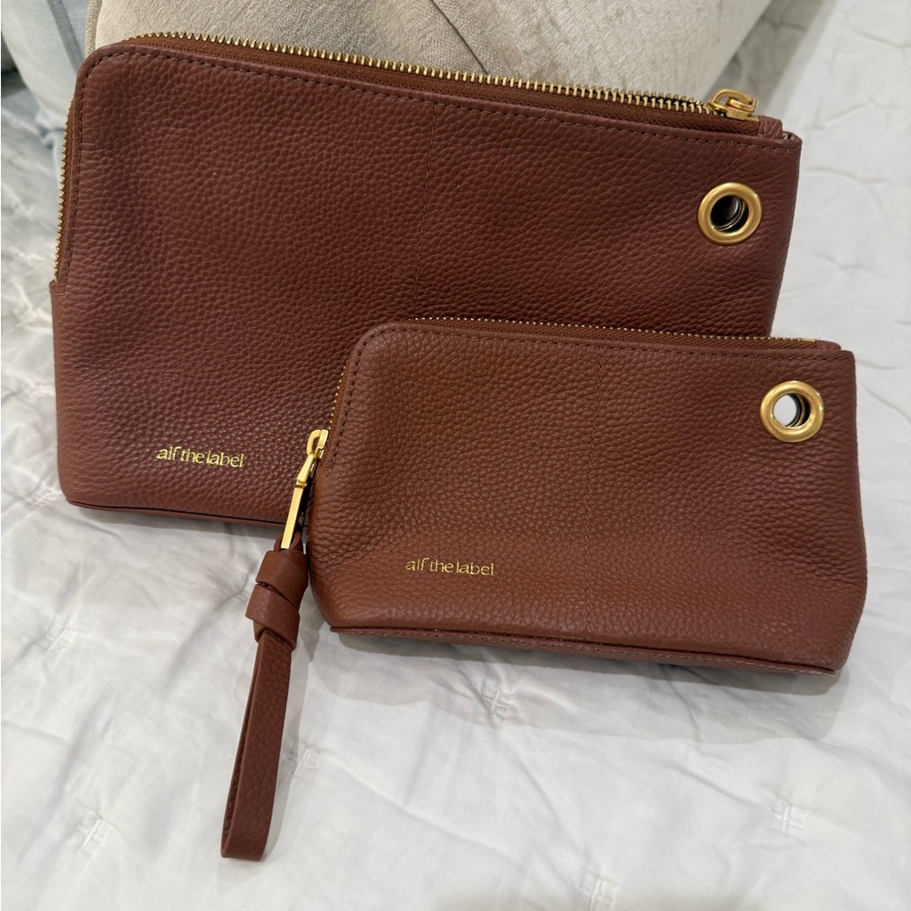 Alf the Label Brown Leather Pouch Set in Mahagony brown